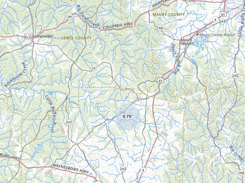 NEXRAD radar-signature map of the hail over Summertown, TN
