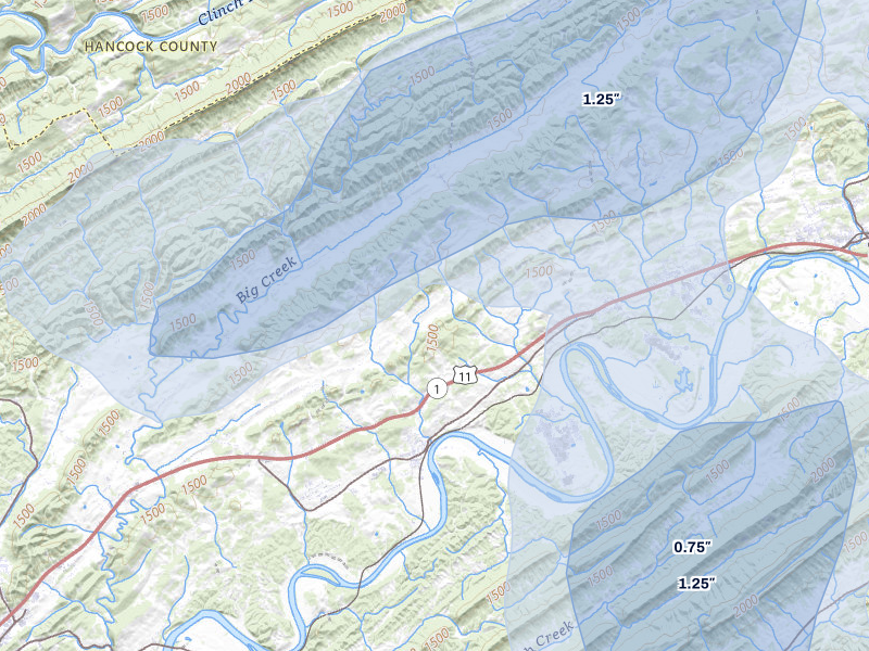 NEXRAD radar-signature map of the hail storm over Surgoinsville, TN on Jun 29, 2026