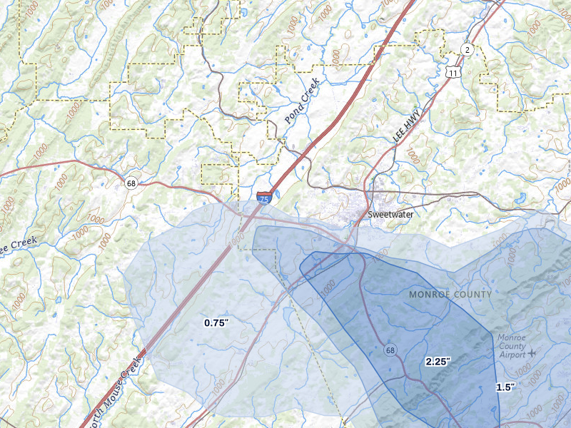 NEXRAD radar-signature map of the hail over Sweetwater, TN