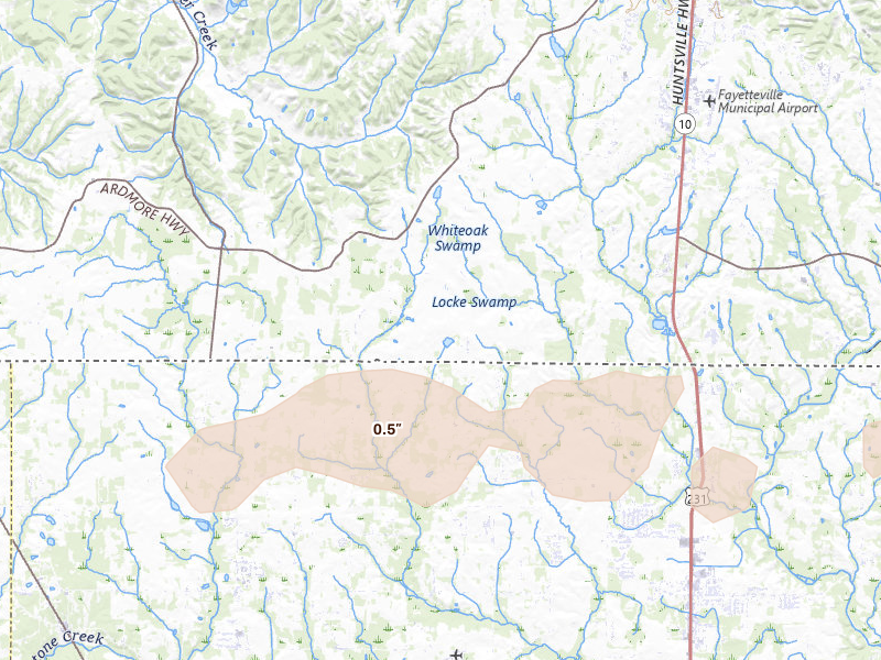Radar-estimated hail-size map of the storm over Taft, TN on Jun 22, 2026