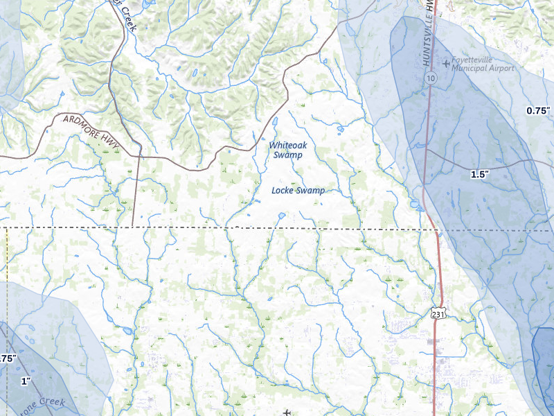 NEXRAD radar-signature map of the hail storm over Taft, TN on Jul 3, 2026