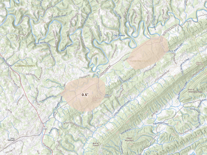 Radar-estimated hail-size map of the storm over Tazewell, TN