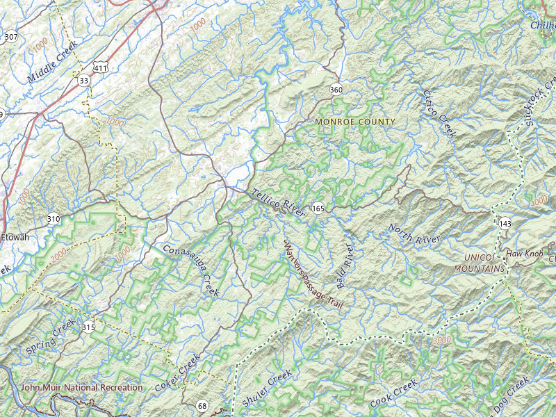 Radar-estimated hail-size map of the storm over Tellico Plains, TN on Jul 2, 2026