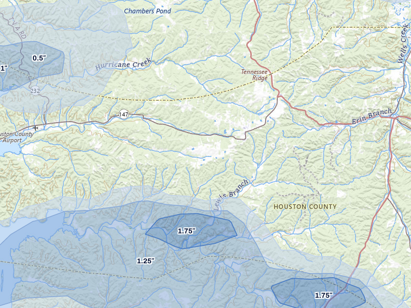 NEXRAD radar-signature map of the hail over Tennessee Ridge, TN