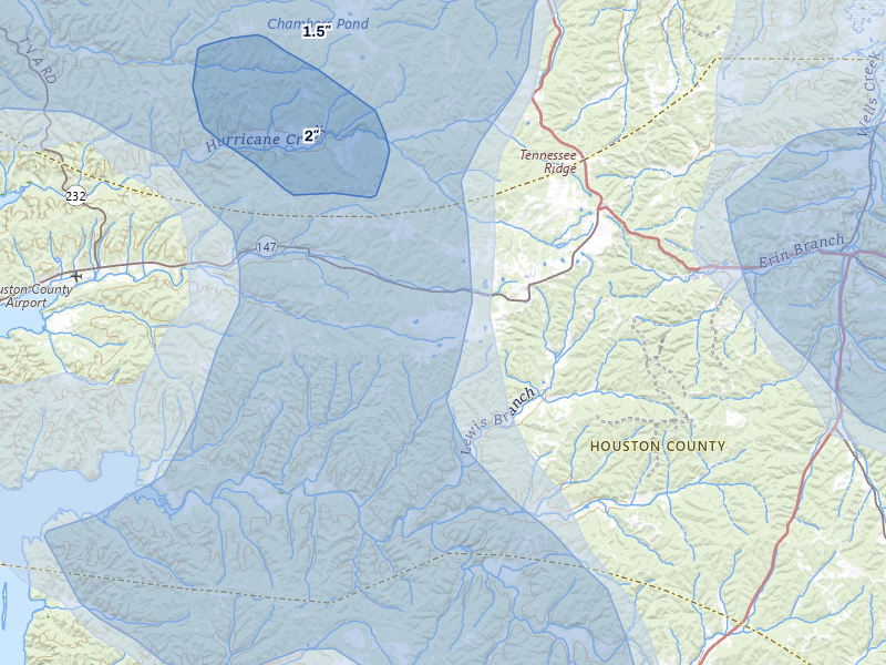 NEXRAD radar-signature map of the hail over Tennessee Ridge, TN