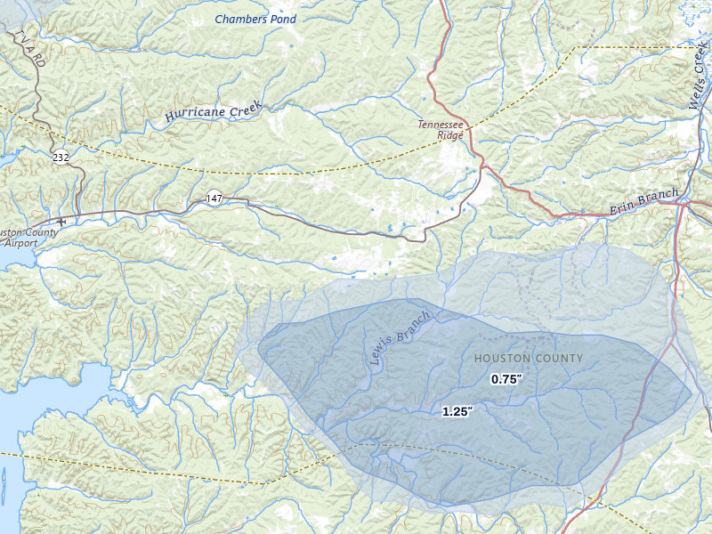 NEXRAD radar-signature map of the hail storm over Tennessee Ridge, TN on Jul 3, 2026