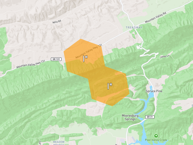 Hail map of Thorn Hill, TN on Jul 28, 2026, hail up to 1"