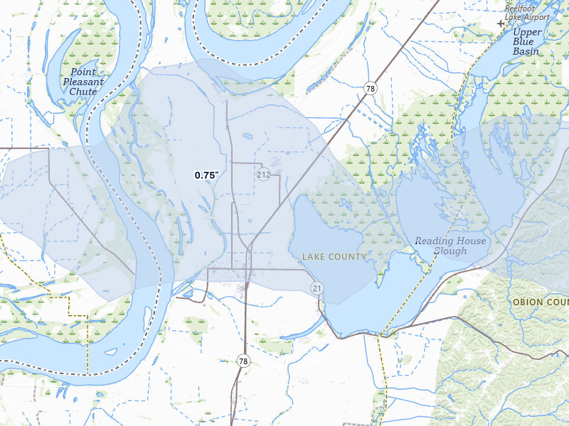 NEXRAD radar-signature map of the hail storm over Tiptonville, TN on Jul 9, 2026