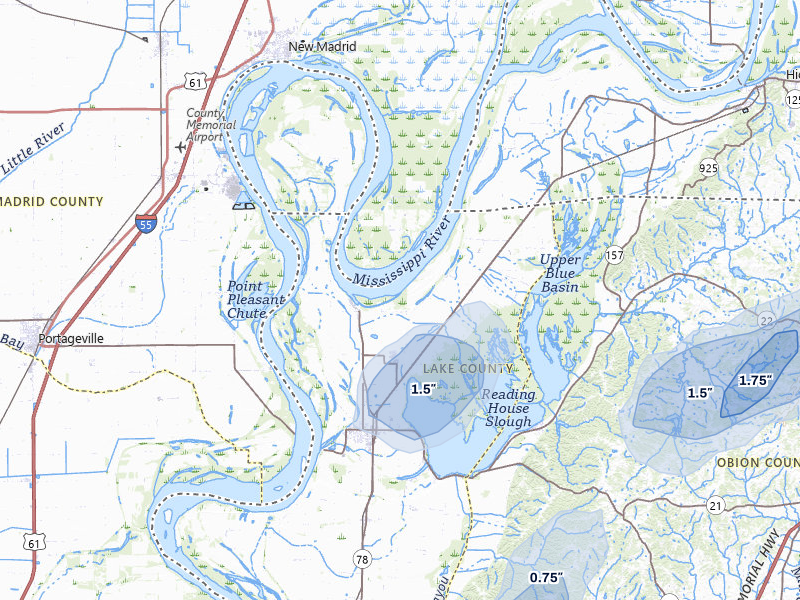 NEXRAD radar-signature map of the hail storm over Tiptonville, TN on Aug 8, 2026