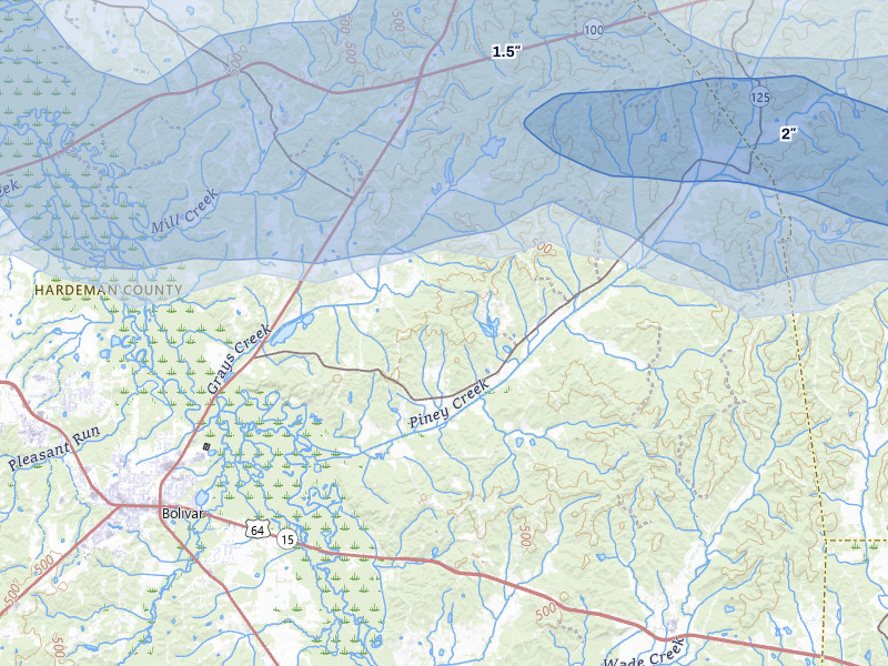 NEXRAD radar-signature map of the hail storm over Toone, TN on Apr 27, 2026