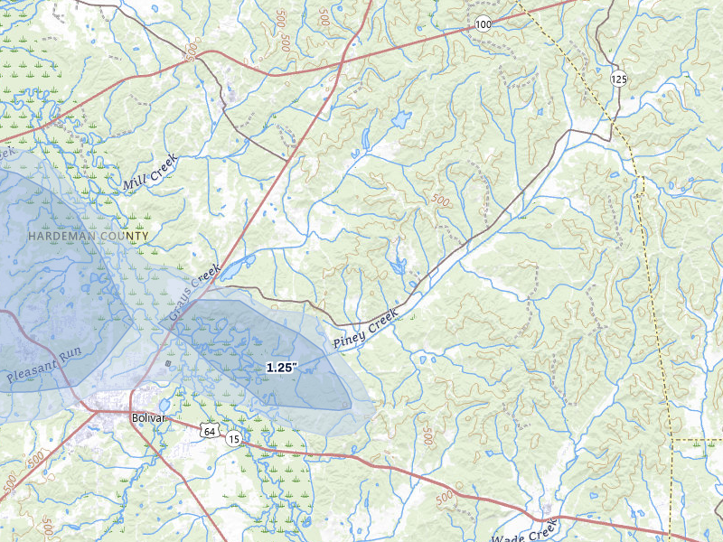 NEXRAD radar-signature map of the hail storm over Toone, TN on May 5, 2026