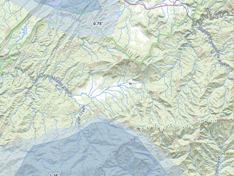 NEXRAD radar-signature map of the hail storm over Townsend, TN on Jul 3, 2026