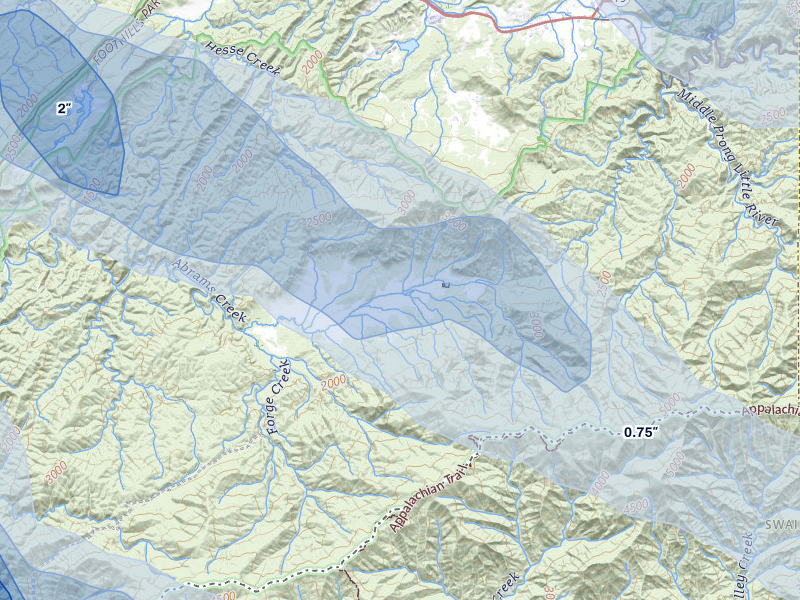 NEXRAD radar-signature map of the hail storm over Townsend, TN on Jul 28, 2026