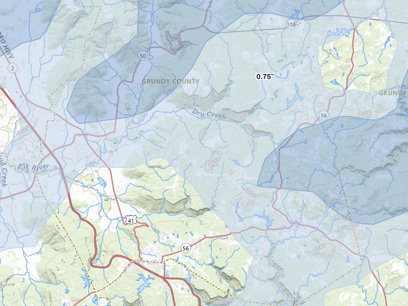 NEXRAD radar-signature map of the hail storm over Tracy City, TN on Jul 3, 2026