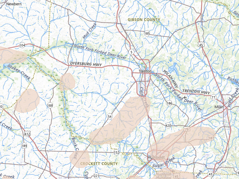 Radar-estimated hail-size map of the storm over Trenton, TN on Apr 27, 2026