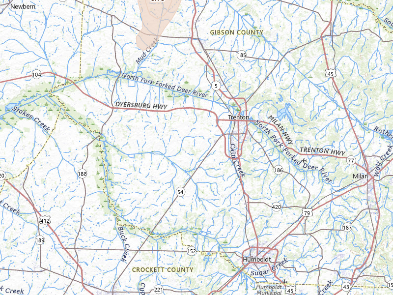 Radar-estimated hail-size map of the storm over Trenton, TN on Jul 4, 2026