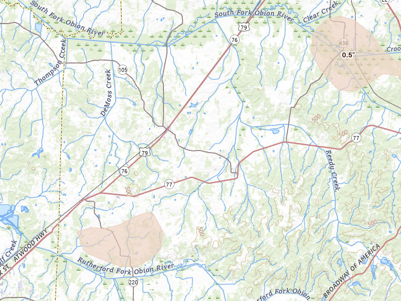 Radar-estimated hail-size map of the storm over Trezevant, TN on Jul 2, 2026