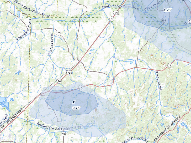 NEXRAD radar-signature map of the hail over Trezevant, TN
