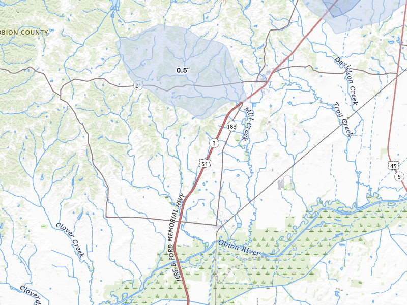 NEXRAD radar-signature map of the hail over Troy, TN