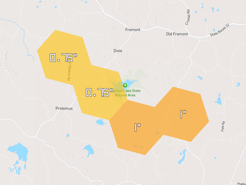 Hail map of Troy, TN on Jun 9, 2026, hail up to 1"