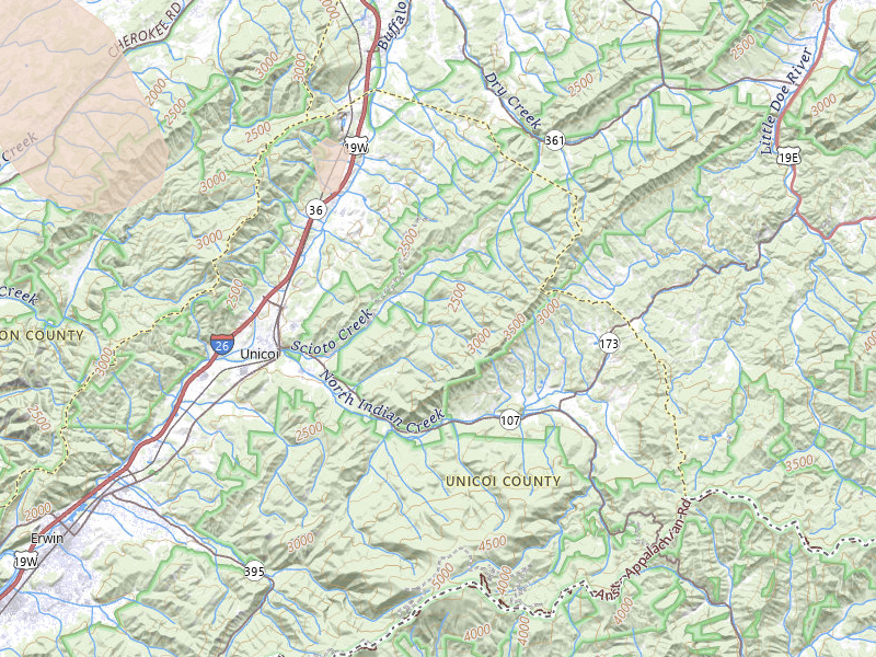 Radar-estimated hail-size map of the storm over Unicoi, TN on Jul 28, 2026