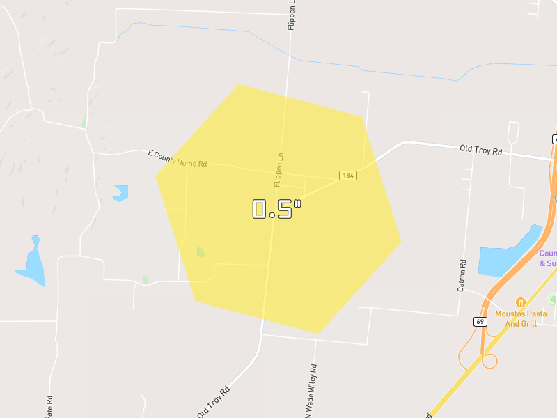 Hail map of Union City, TN on Jun 9, 2026, hail up to 0.5"