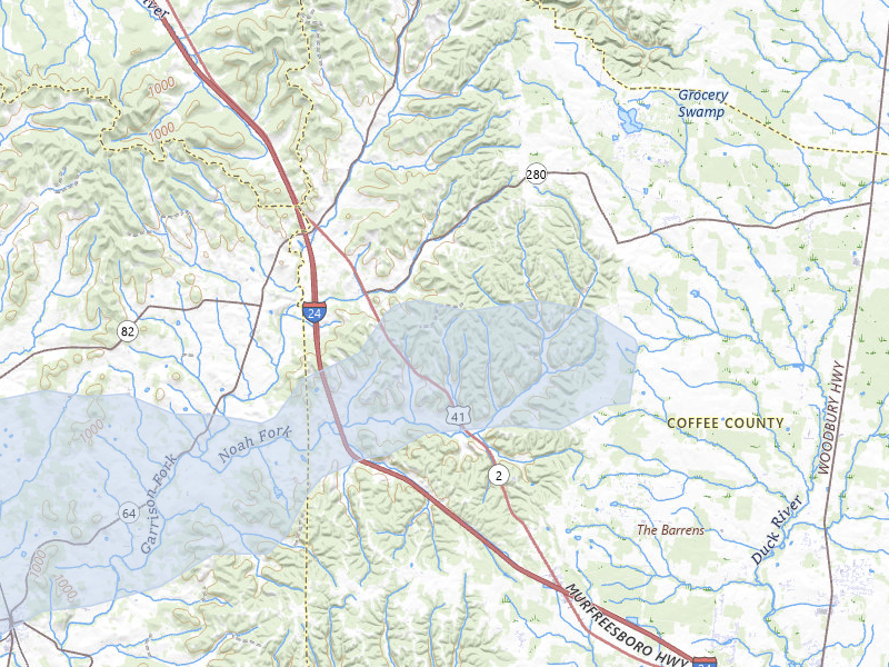 NEXRAD radar-signature map of the hail over Wartrace, TN
