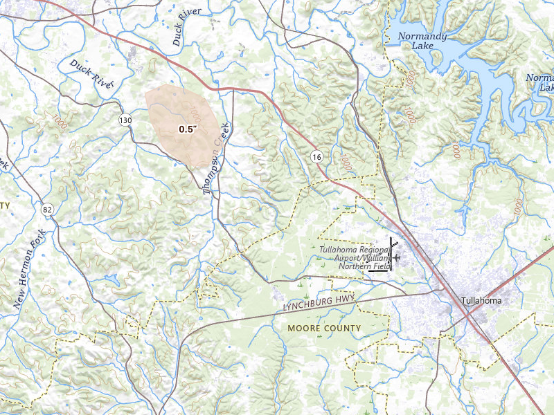 Radar-estimated hail-size map of the storm over Wartrace, TN