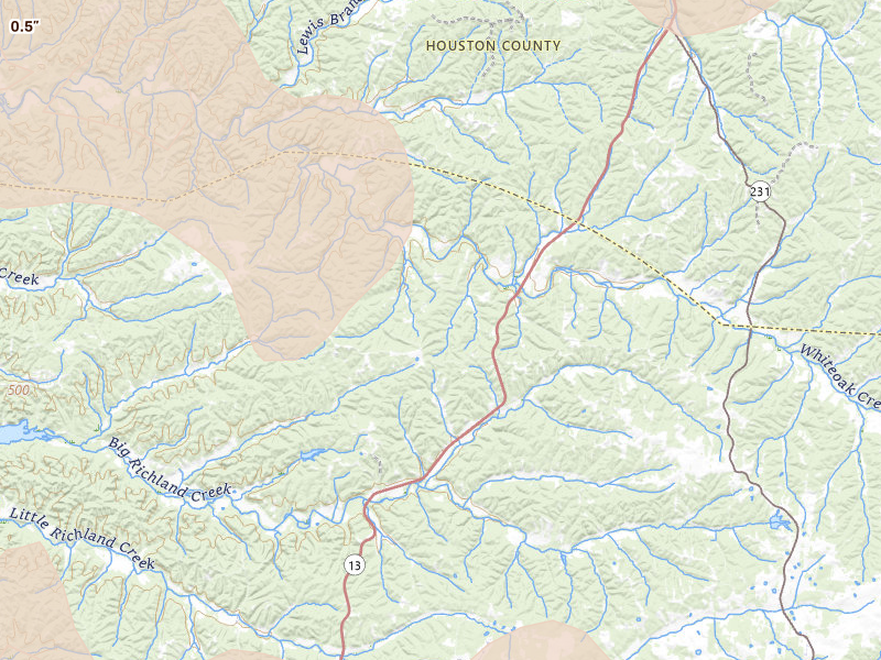 Radar-estimated hail-size map of the storm over Waverly, TN on Jul 2, 2026