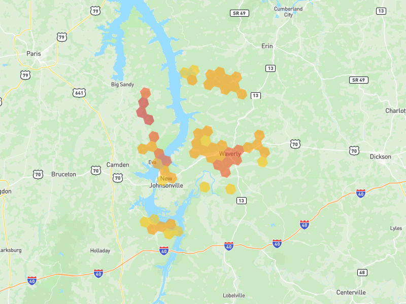 Hail map of Waverly, TN on Jul 2, 2026, hail up to 2.25"