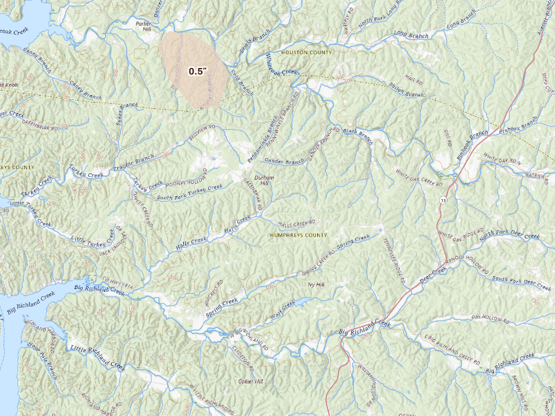Radar-estimated hail-size map of the storm over Waverly, TN
