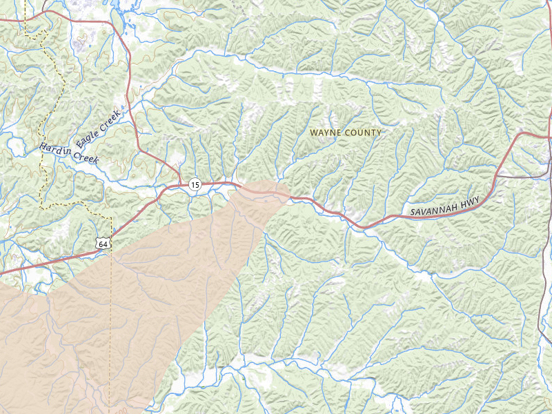 Radar-estimated hail-size map of the storm over Waynesboro, TN on Mar 15, 2026