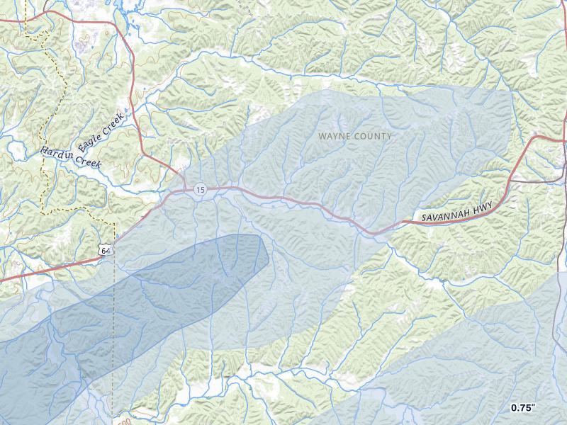 NEXRAD radar-signature map of the hail over Waynesboro, TN