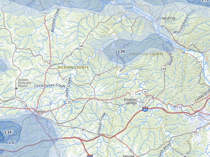 NEXRAD radar-signature map of the hail over White Bluff, TN