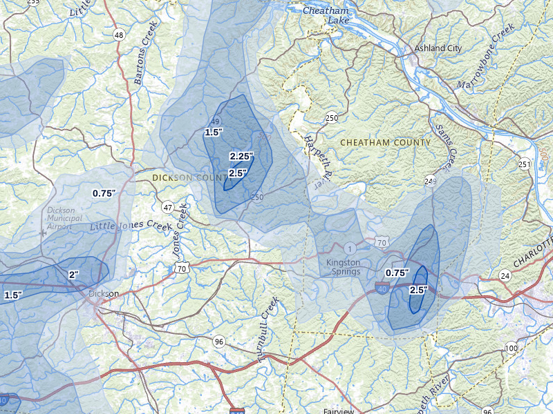 NEXRAD radar-signature map of the hail over White Bluff, TN