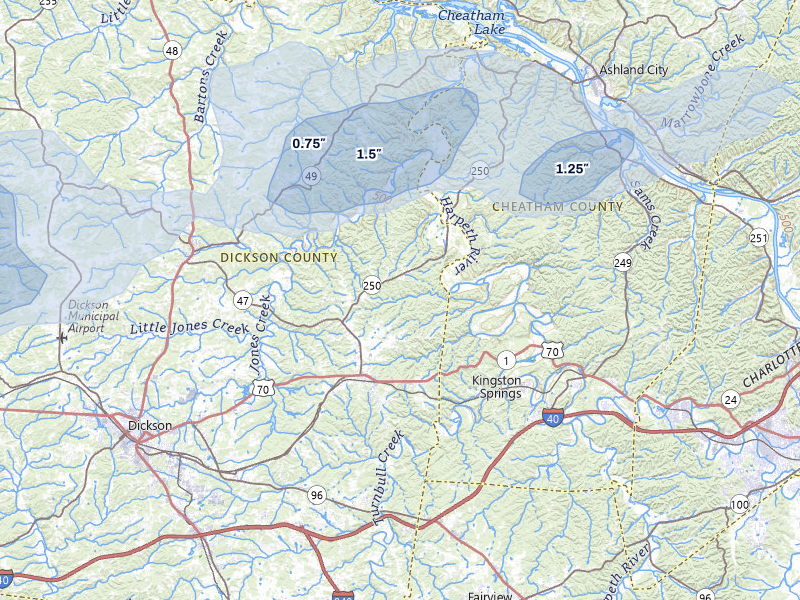 NEXRAD radar-signature map of the hail over White Bluff, TN