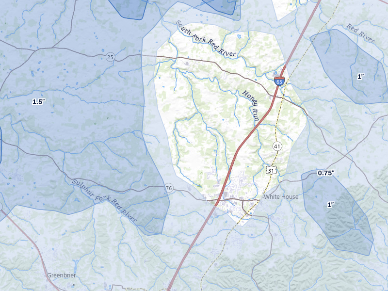 NEXRAD radar-signature map of the hail over White House, TN