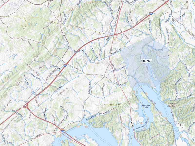 NEXRAD radar-signature map of the hail storm over White Pine, TN on Sep 5, 2026