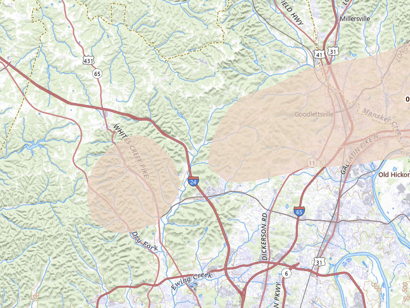 Radar-estimated hail-size map of the storm over Whites Creek, TN