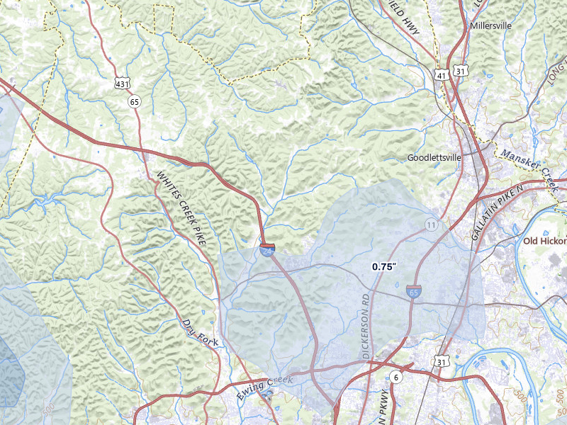 NEXRAD radar-signature map of the hail storm over Whites Creek, TN on Jun 9, 2026