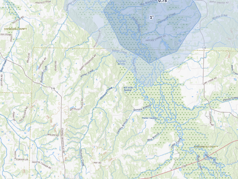 NEXRAD radar-signature map of the hail storm over Whiteville, TN on Aug 20, 2026
