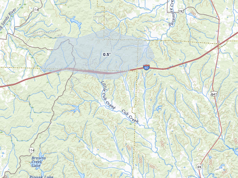 NEXRAD radar-signature map of the hail over Wildersville, TN