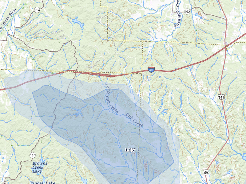 NEXRAD radar-signature map of the hail storm over Wildersville, TN on Jul 9, 2026