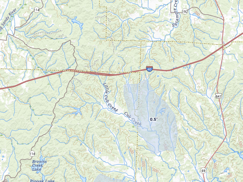 NEXRAD radar-signature map of the hail over Wildersville, TN