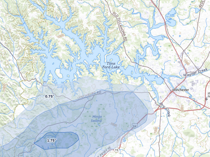 NEXRAD radar-signature map of the hail storm over Winchester, TN on Aug 20, 2026