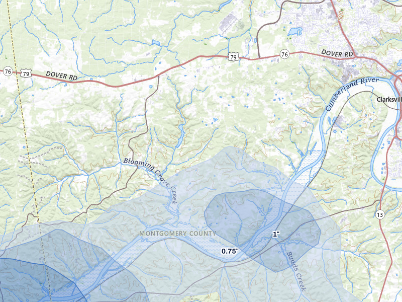 NEXRAD radar-signature map of the hail over Woodlawn, TN
