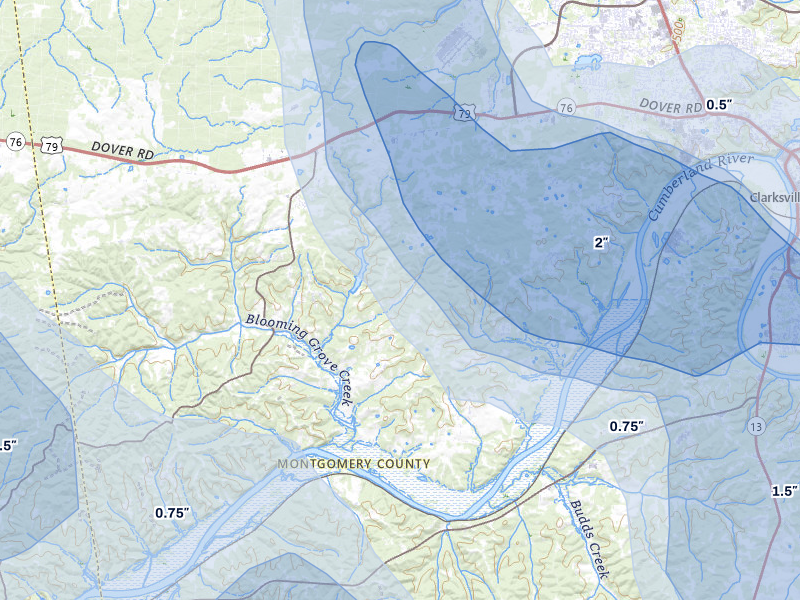 NEXRAD radar-signature map of the hail over Woodlawn, TN
