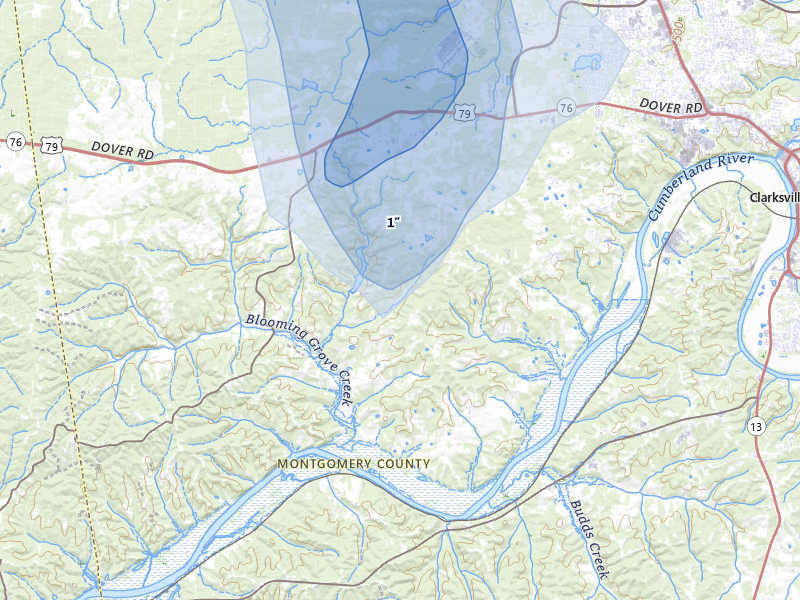 NEXRAD radar-signature map of the hail storm over Woodlawn, TN on Jul 3, 2026
