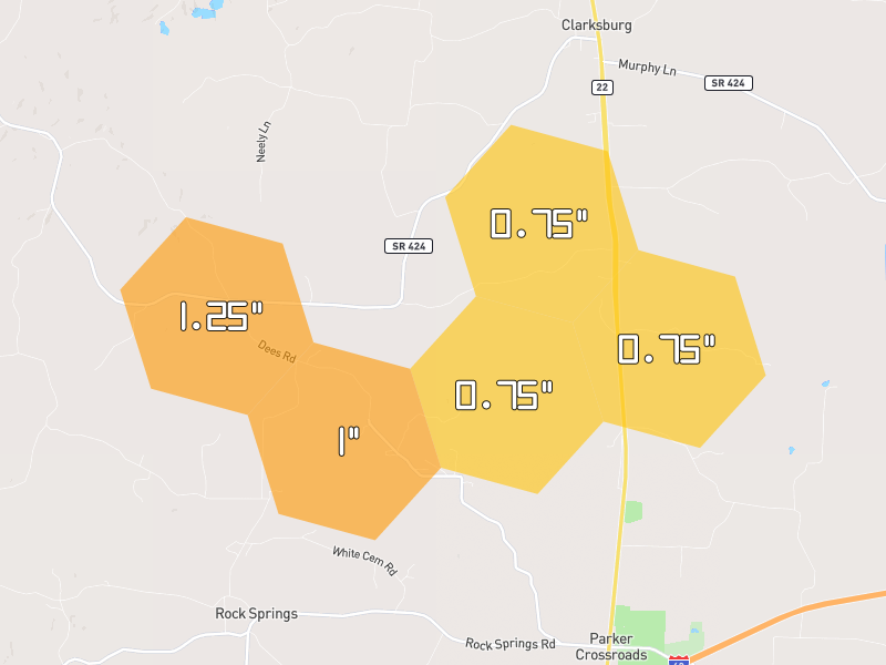 Hail map of Yuma, TN on Jul 11, 2026, hail up to 1.25"