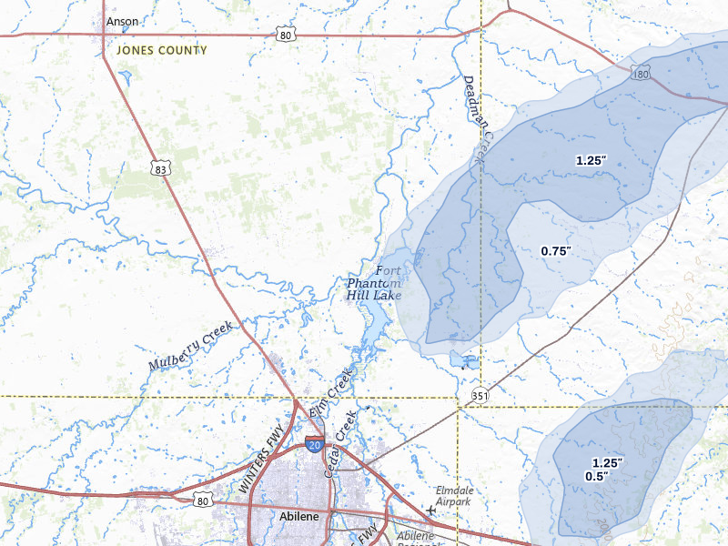 NEXRAD radar-signature map of the hail storm over Abilene, TX on Mar 6, 2026